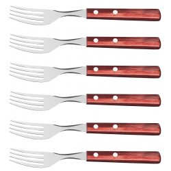 Jogo 6 Garfos De Mesa Polywood Aço Inox Tramontina Com Cabo De Madeira Vermelho